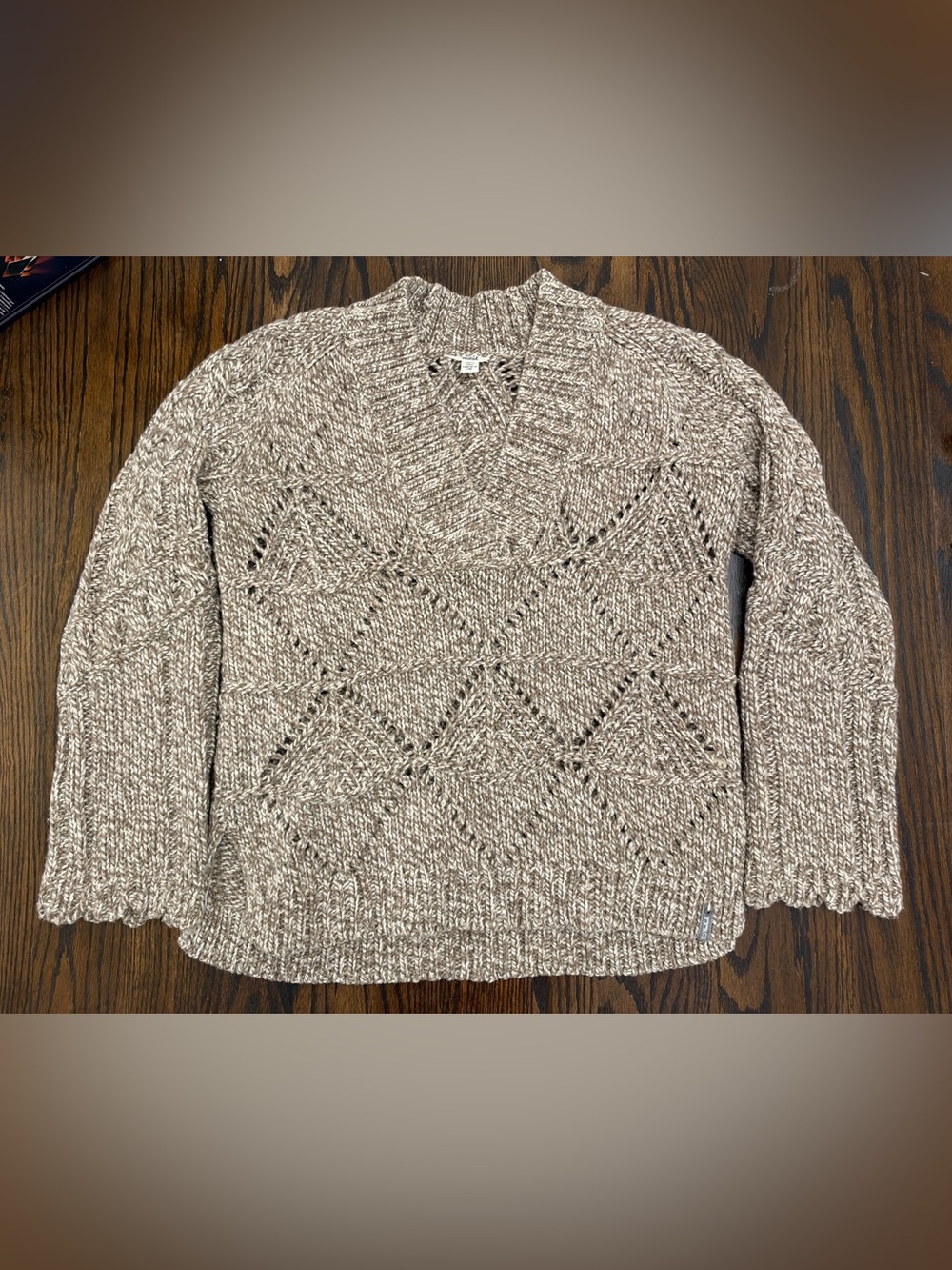 Woolrich Open-Knit V-Neck Sweater in Taupe